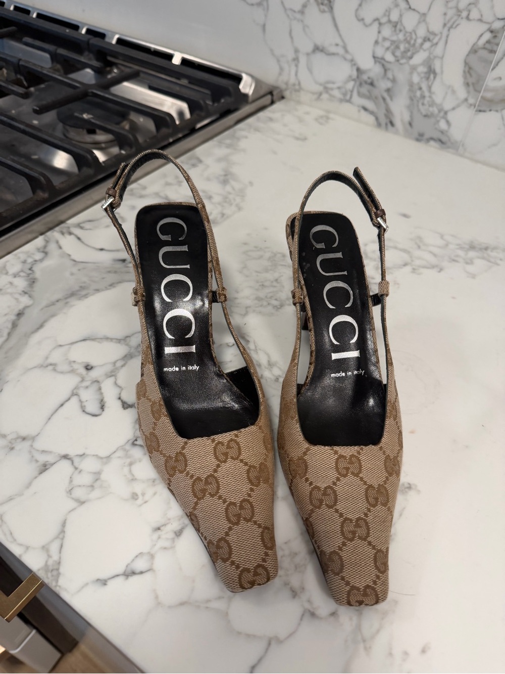 Gucci Women's Beige Monogram Slingback Pumps